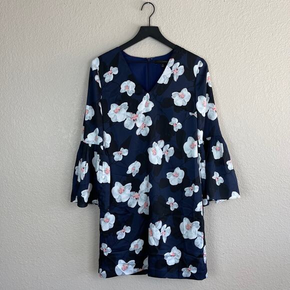 Banana Republic Navy Floral Bell Sleeve Dress Size 2 - Picture 1 of 7